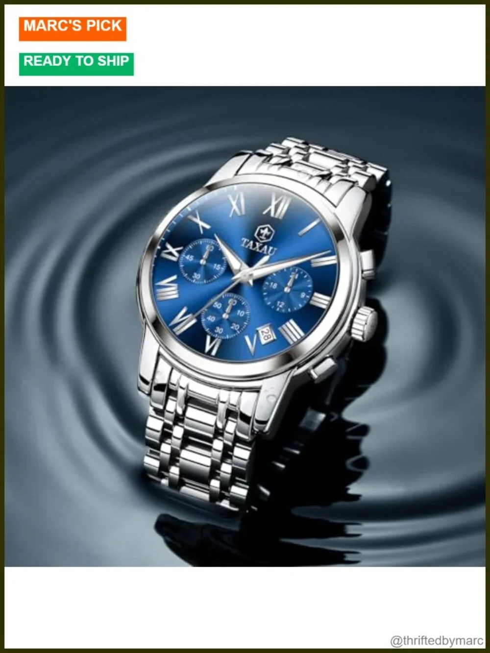 Stainless Steel Mens Watch Day Date Quartz Analog Large Face Luminous Dress
